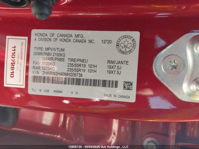 2HKRW2H40MH205738 Honda Cr-v Sport