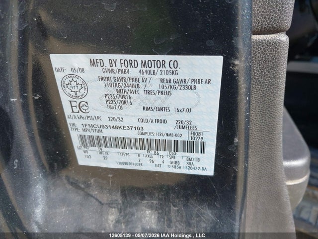 Продаж на аукціоні авто 2008 Ford Escape Xlt, vin: 1FMCU93148KE37103, номер лоту: 12605139