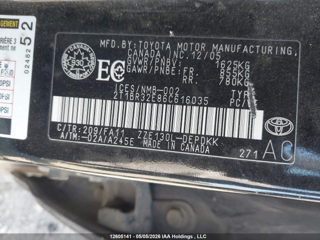 Продажа на аукционе авто 2006 Toyota Corolla Ce/le/s, vin: 2T1BR32E86C616035, номер лота: 12605141