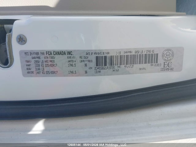 12605144 :رقم المزاد ، 2C4RDGBG2JR197291 vin ، 2018 Dodge Grand Caravan Se مزاد بيع