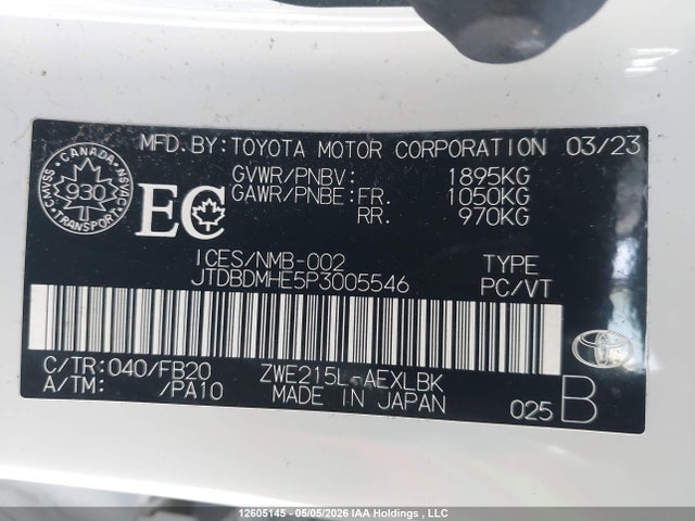 2023 Toyota Corolla Le/se/night Shade მანქანა იყიდება აუქციონზე, vin: JTDBDMHE5P3005546, აუქციონის ნომერი: 12605145