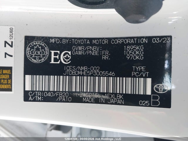 2023 Toyota Corolla Le/se/night Shade მანქანა იყიდება აუქციონზე, vin: JTDBDMHE5P3005546, აუქციონის ნომერი: 12605145
