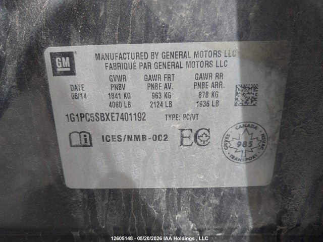1G1PC5SBXE7401192 Chevrolet CRUZE LT
