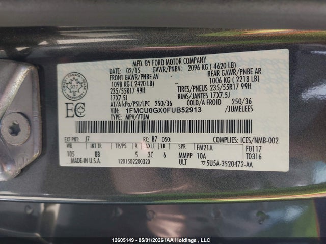 1FMCU0GX0FUB52913 Ford ESCAPE SE