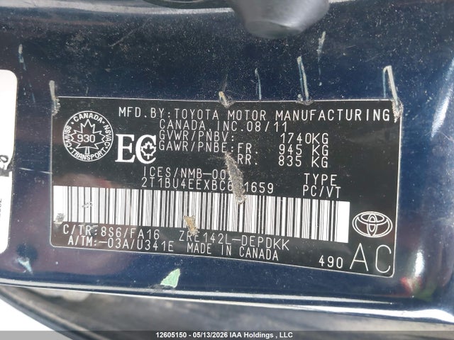 Продаж на аукціоні авто 2011 Toyota Corolla Ce, vin: 2T1BU4EEXBC671659, номер лоту: 12605150
