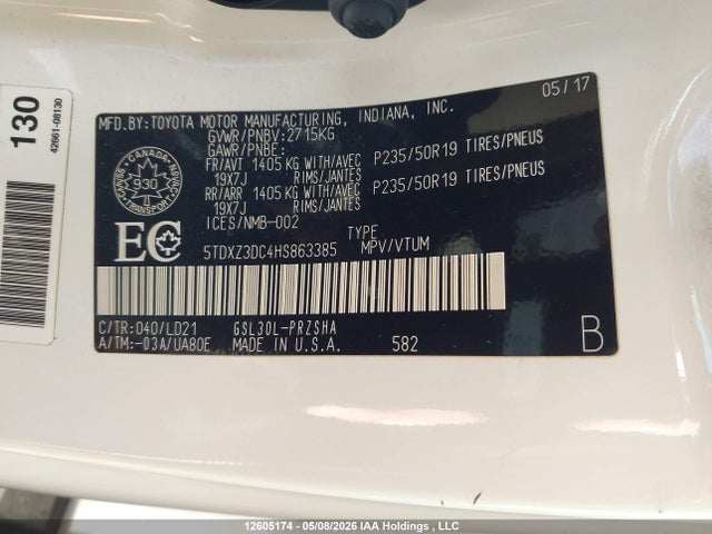 2017 Toyota Sienna Se 8 Passenger მანქანა იყიდება აუქციონზე, vin: 5TDXZ3DC4HS863385, აუქციონის ნომერი: 12605174