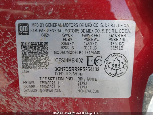 Продаж на аукціоні авто 2024 Chevrolet Equinox Ev Rs, vin: 3GN7DSRR9RS254433, номер лоту: 12605181
