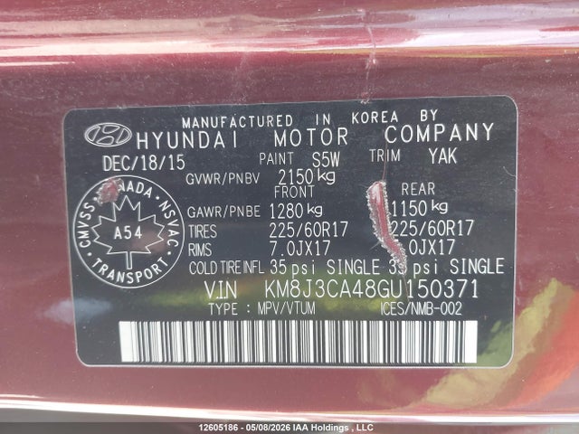 Aukcja sprzedaży 2016 Hyundai Tucson Luxury, vin: KM8J3CA48GU150371, numer aukcji: 12605186