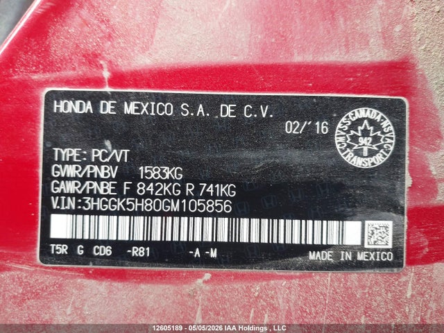 3HGGK5H80GM105856 Honda Fit