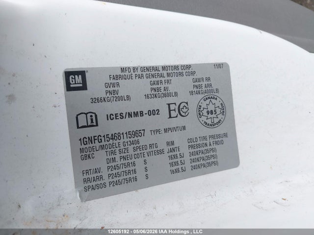 Aukcja sprzedaży 2008 Chevrolet Express Ls/lt, vin: 1GNFG154681159657, numer aukcji: 12605192