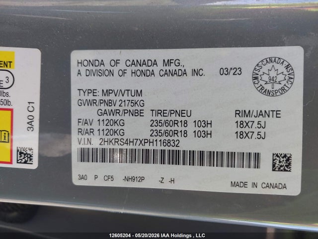 2HKRS4H7XPH116832 Honda Cr-v Ex-l