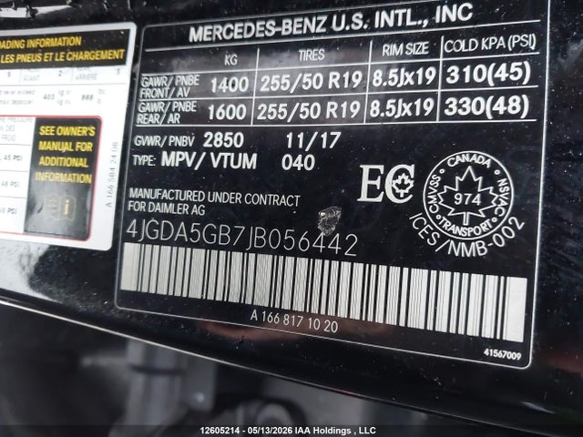 Aukcja sprzedaży 2018 Mercedes-benz Gle 400 4matic, vin: 4JGDA5GB7JB056442, numer aukcji: 12605214