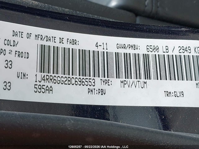 Продажа на аукционе авто 2011 Jeep Grand Cherokee, vin: 1J4RR6GG2BC696553, номер лота: 12605257