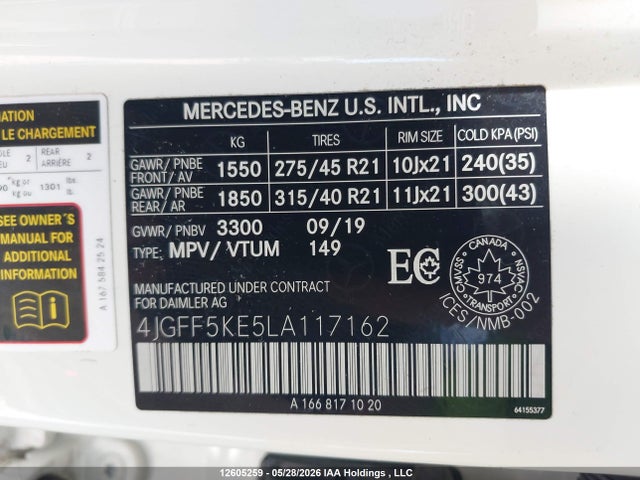 Продаж на аукціоні авто 2020 Mercedes-benz Gls 450 4matic, vin: 4JGFF5KE5LA117162, номер лоту: 12605259