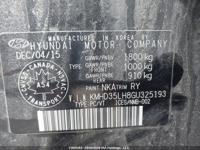 KMHD35LH8GU325193 Hyundai Elantra