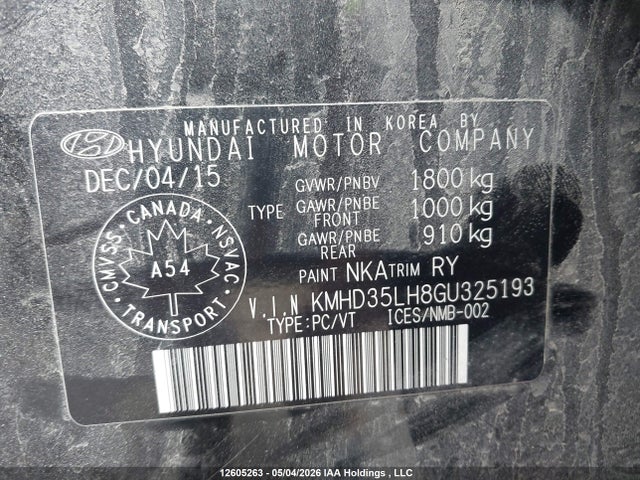 KMHD35LH8GU325193 Hyundai Elantra