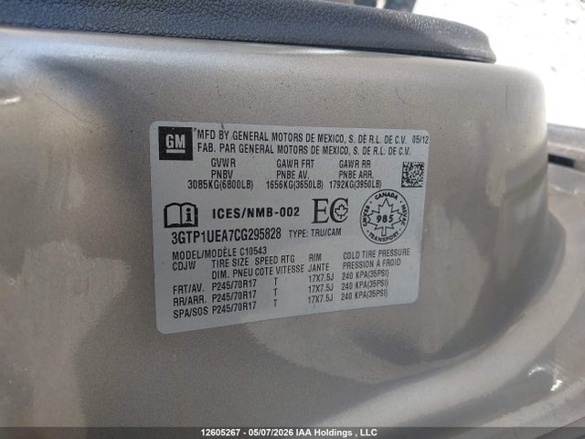 Aukcja sprzedaży 2012 Gmc Sierra C1500 Sl, vin: 3GTP1UEA7CG295828, numer aukcji: 12605267
