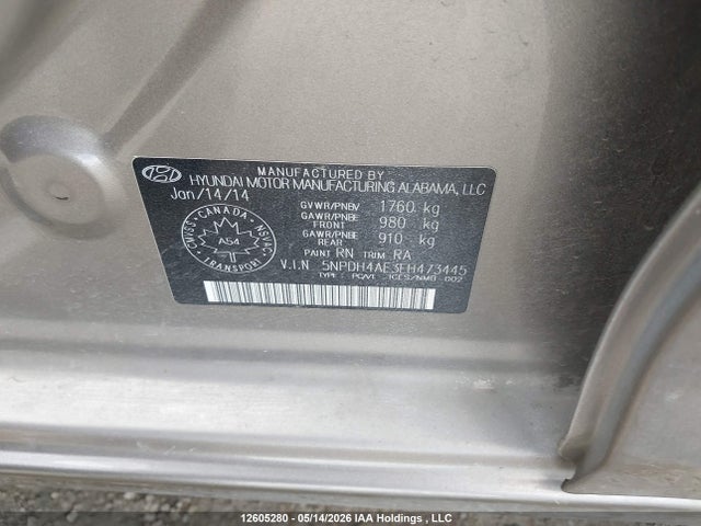 2014 Hyundai Elantra Gls მანქანა იყიდება აუქციონზე, vin: 5NPDH4AE3EH473445, აუქციონის ნომერი: 12605280