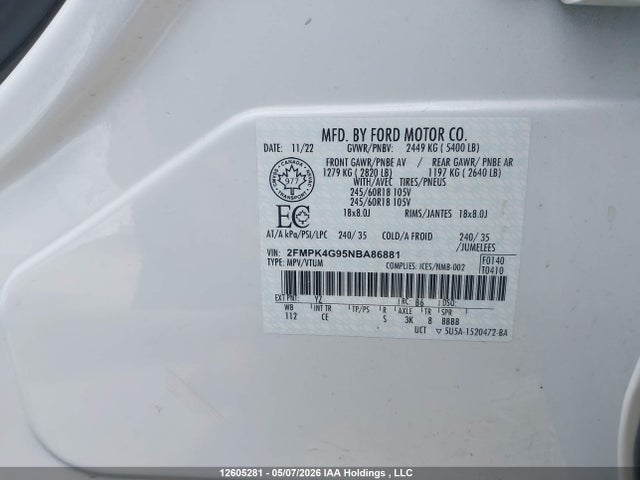 Продажа на аукционе авто 2022 Ford Edge Se, vin: 2FMPK4G95NBA86881, номер лота: 12605281