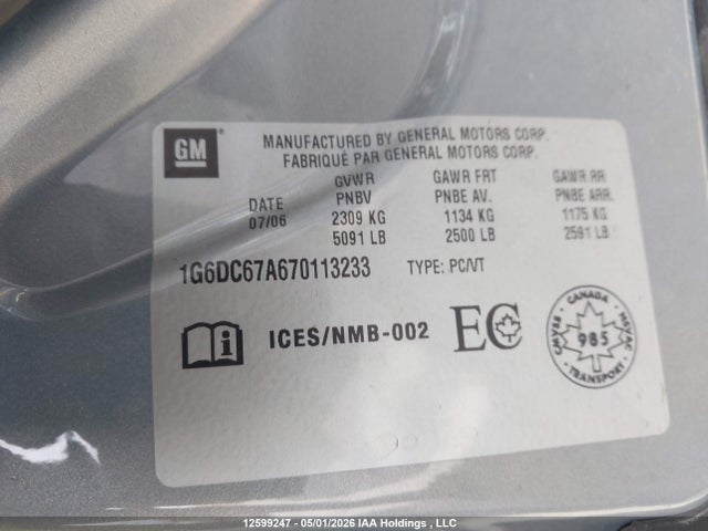 Продаж на аукціоні авто 2007 Cadillac Sts 2.5i, vin: 1G6DC67A670113233, номер лоту: 12599247