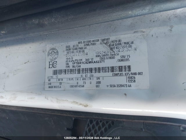 2021 Ford Transit T-250 მანქანა იყიდება აუქციონზე, vin: 1FTBR1C82MKA62371, აუქციონის ნომერი: 12605294