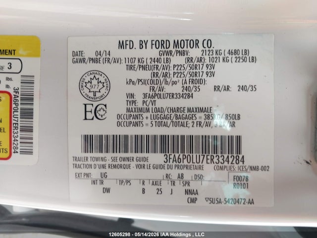 Продаж на аукціоні авто 2014 Ford Fusion Se Hybrid, vin: 3FA6P0LU7ER334284, номер лоту: 12605298