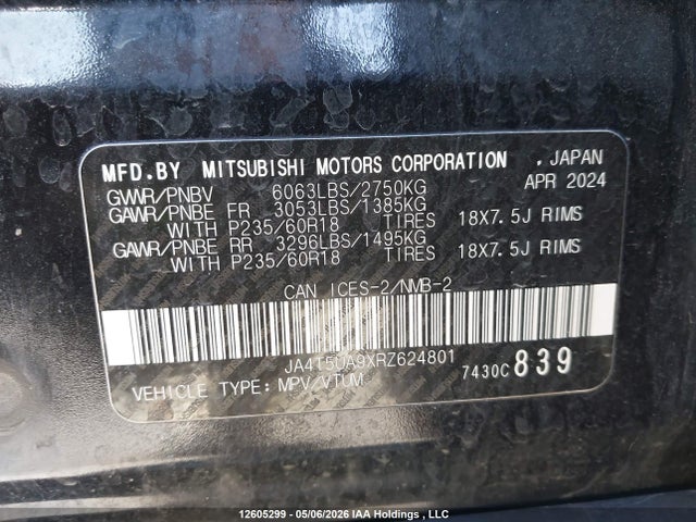 JA4T5UA9XRZ624801 Mitsubishi Outlander Es