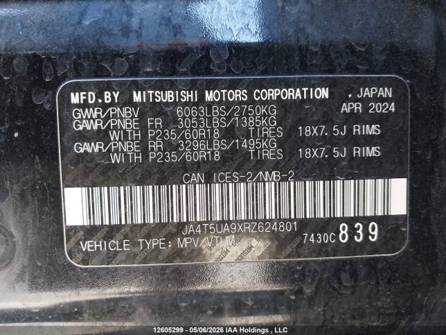 JA4T5UA9XRZ624801 Mitsubishi Outlander Es