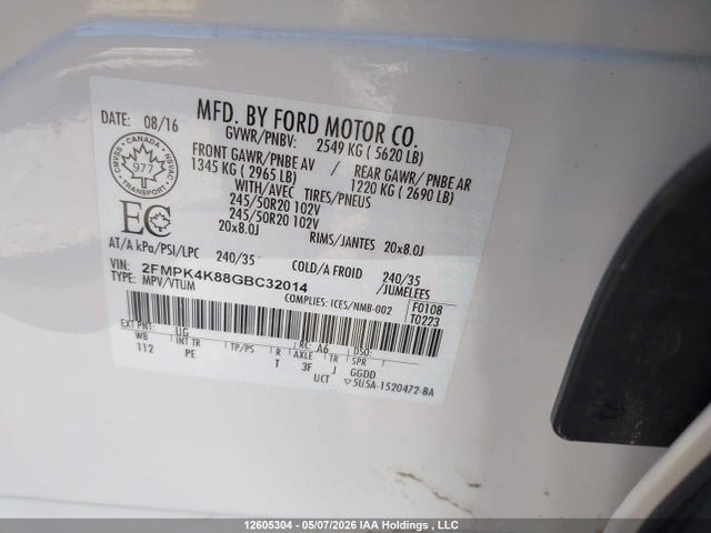 Продажа на аукционе авто 2016 Ford Edge Titanium, vin: 2FMPK4K88GBC32014, номер лота: 12605304