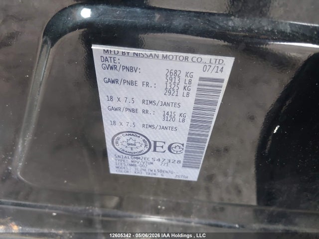 Продажа на аукционе авто 2014 Infiniti Qx60, vin: 5N1AL0MM2EC547328, номер лота: 12605342