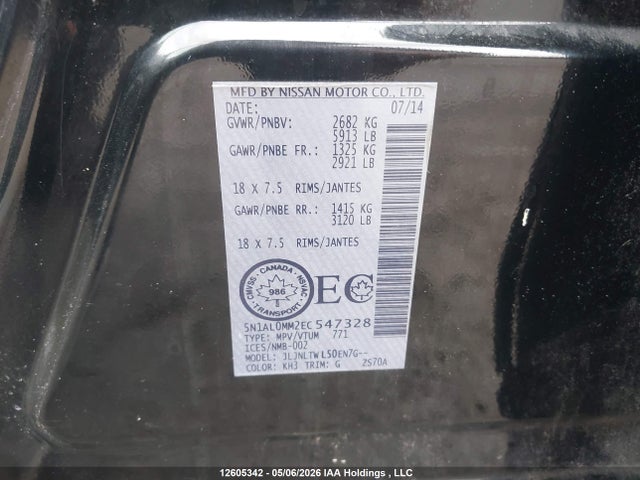 Продажа на аукционе авто 2014 Infiniti Qx60, vin: 5N1AL0MM2EC547328, номер лота: 12605342