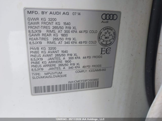 2015 Audi Q7 3.0 Tdi Progressiv მანქანა იყიდება აუქციონზე, vin: WA1CMCFE8FD003892, აუქციონის ნომერი: 12605343