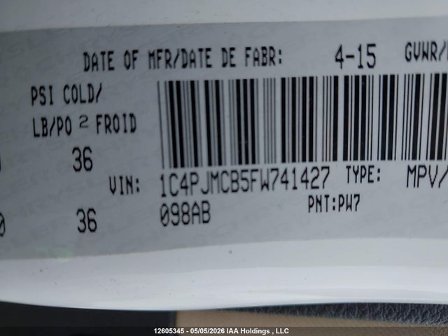 Auction sale of the 2015 Jeep Cherokee Latitude, vin: 1C4PJMCB5FW741427, lot number: 12605345