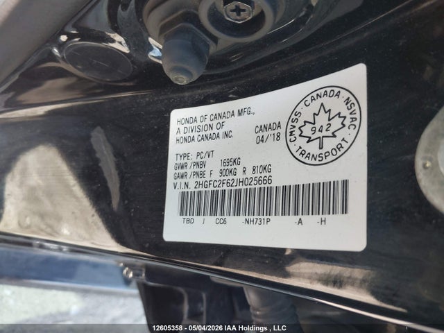Продаж на аукціоні авто 2018 Honda Civic, vin: 2HGFC2F62JH025666, номер лоту: 12605358