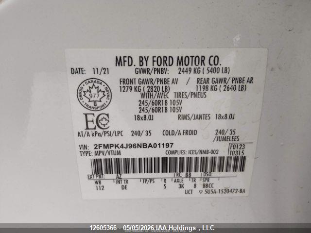 Продаж на аукціоні авто 2022 Ford Edge Sel, vin: 2FMPK4J96NBA01197, номер лоту: 12605366