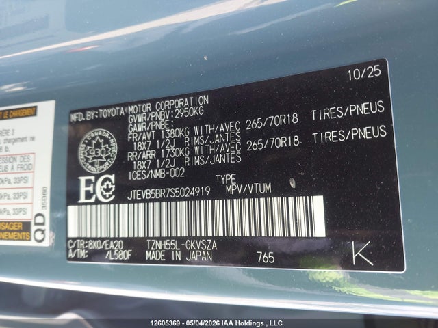 Aukcja sprzedaży 2025 Toyota 4runner Hybrid, vin: JTEVB5BR7S5024919, numer aukcji: 12605369