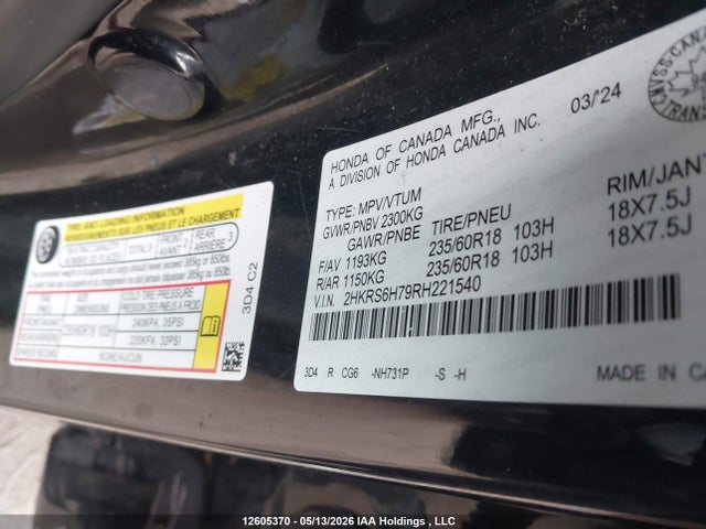 Продаж на аукціоні авто 2024 Honda Cr-v Ex-l Hybrid, vin: 2HKRS6H79RH221540, номер лоту: 12605370