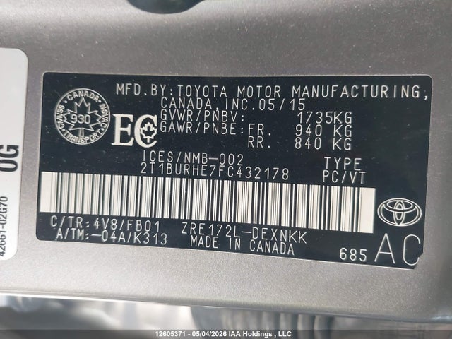 Toyota COROLLA LE 2015 2T1BURHE7FC432178 Image 9