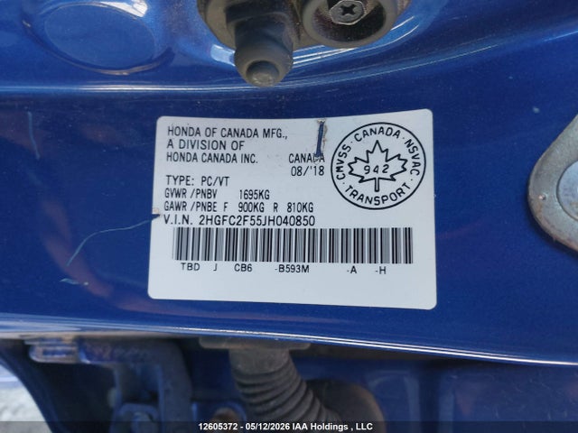 2018 Honda Civic Lx მანქანა იყიდება აუქციონზე, vin: 2HGFC2F55JH040850, აუქციონის ნომერი: 12605372