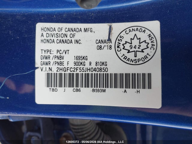 2018 Honda Civic Lx მანქანა იყიდება აუქციონზე, vin: 2HGFC2F55JH040850, აუქციონის ნომერი: 12605372