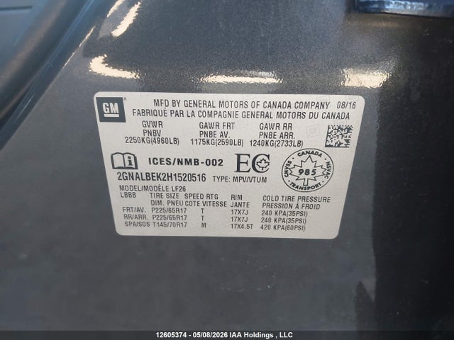 2GNALBEK2H1520516 Chevrolet EQUINOX LS