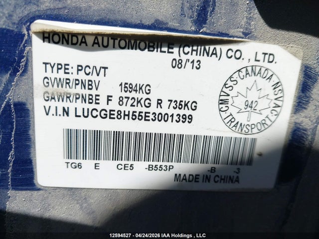 LUCGE8H55E3001399 Honda FIT LX