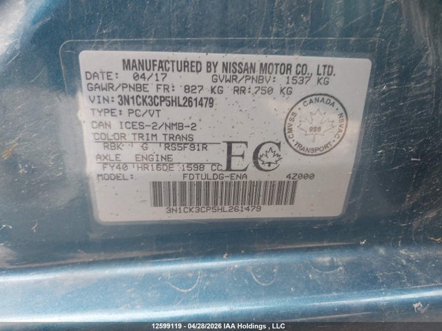3N1CK3CP5HL261479 Nissan Micra S/sr/sv