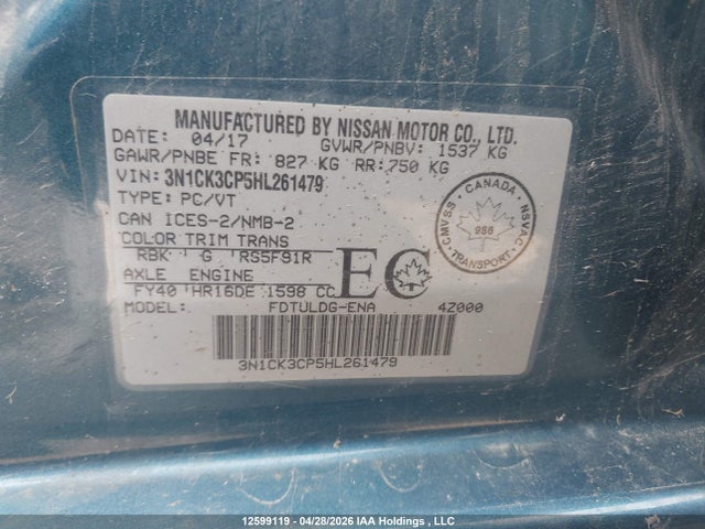 3N1CK3CP5HL261479 Nissan Micra S/sr/sv