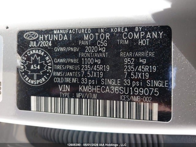 2025 Hyundai Kona Limited მანქანა იყიდება აუქციონზე, vin: KM8HECA36SU199075, აუქციონის ნომერი: 12605390