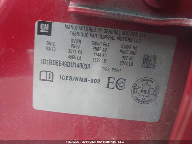 Aukcja sprzedaży 2013 Chevrolet Volt, vin: 1G1RD6E49DU140033, numer aukcji: 12605396