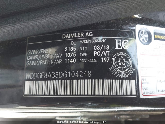 12605398 :رقم المزاد ، WDDGF8AB8DG104248 vin ، 2013 Mercedes-benz C 300 4matic مزاد بيع