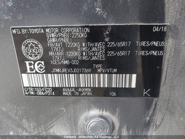 JTMRJREV3JD217369 Toyota Rav4 Hybrid Le+