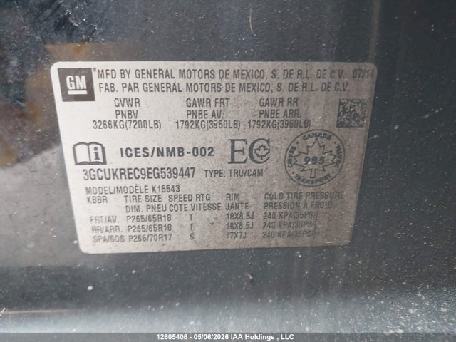3GCUKREC9EG539447 Chevrolet Silverado 1500 1lt/2lt