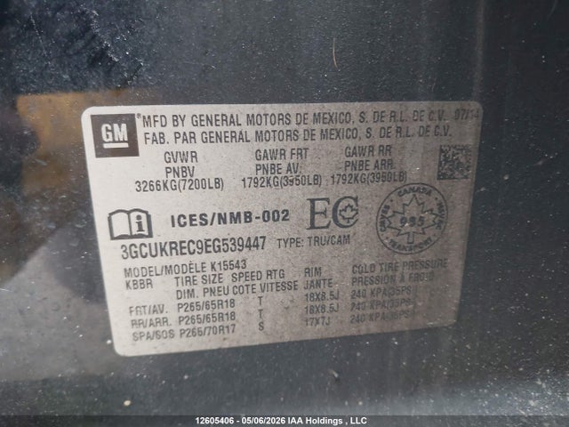 3GCUKREC9EG539447 Chevrolet Silverado 1500 1lt/2lt
